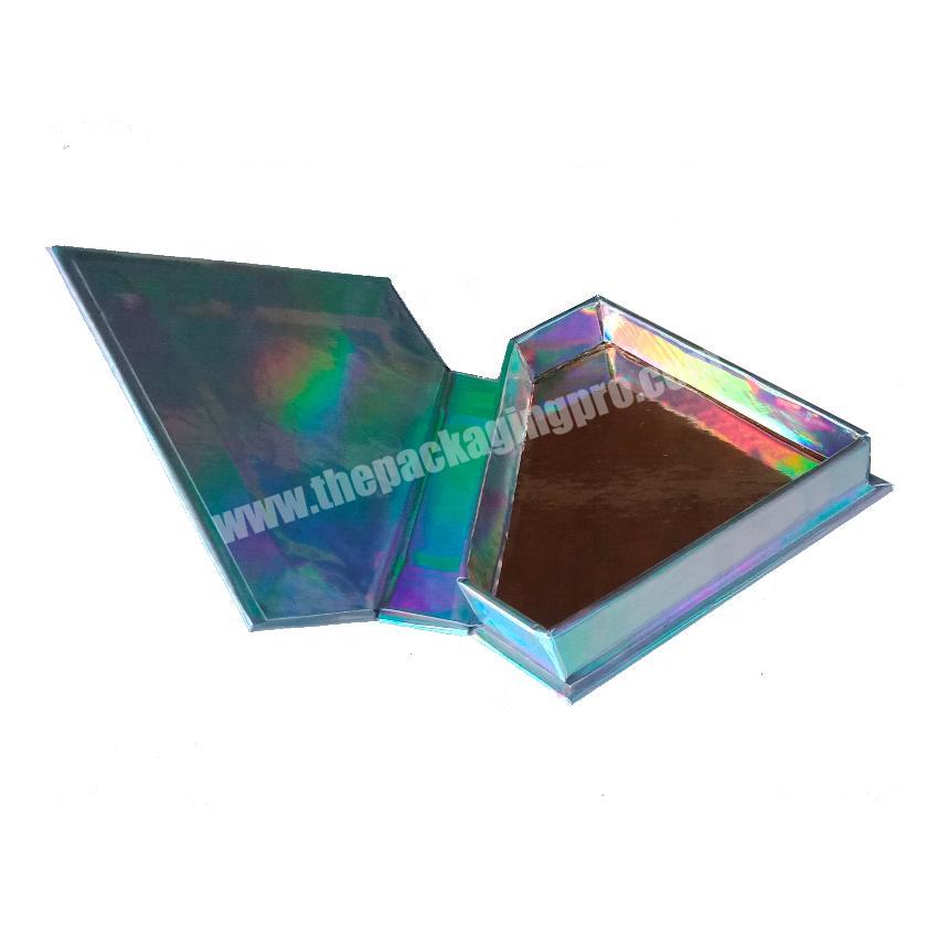 WHOLESALE STORAGE custom silver foil triangle shape candy gift iridescent paper packaging box