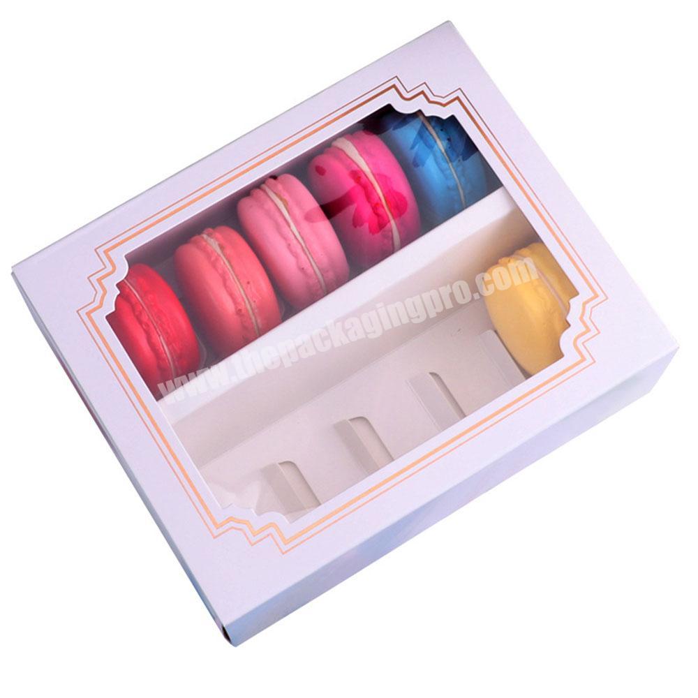 Wholesale White Macaron Chocolate Candy Paper Folded Gift Packing Box With Inserts With Window For 510 Macarons