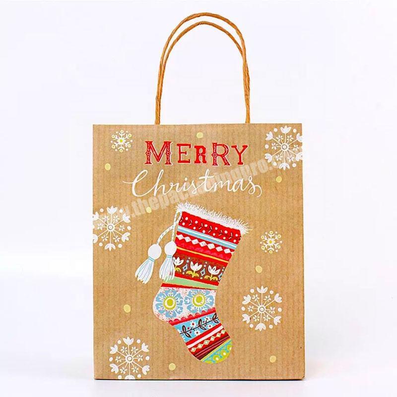 Wholesales Custom Logo Cheap Recycled Brown Kraft Paper Christmas Gift Packaging Bag With Handles