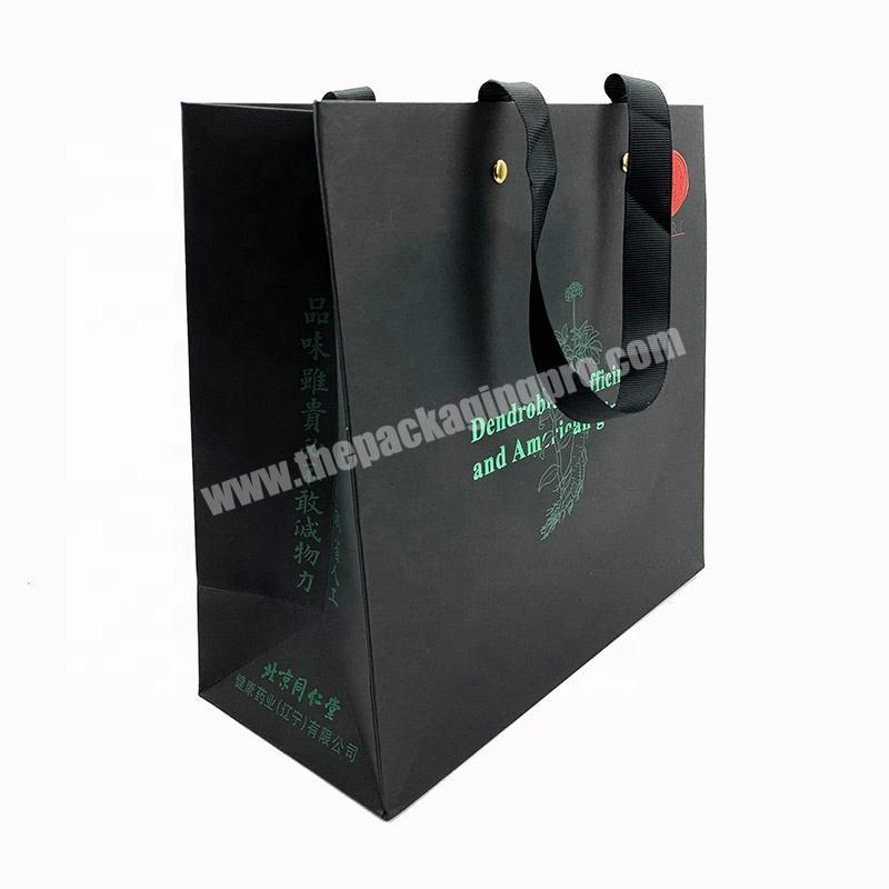 Wholesales Custom Logo Luxury Black Paper Bag With Ribbon