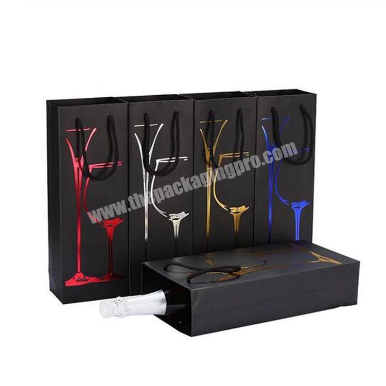 Wine Gift box paper handle Year shop eco Packaging bag Black storage portable festival Boutique Hot stamping cardboard