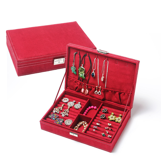 wine red color Jewelry Display Rings Organizer Case Holder Box jewelry New Ring Storage Ear Pin storage Box