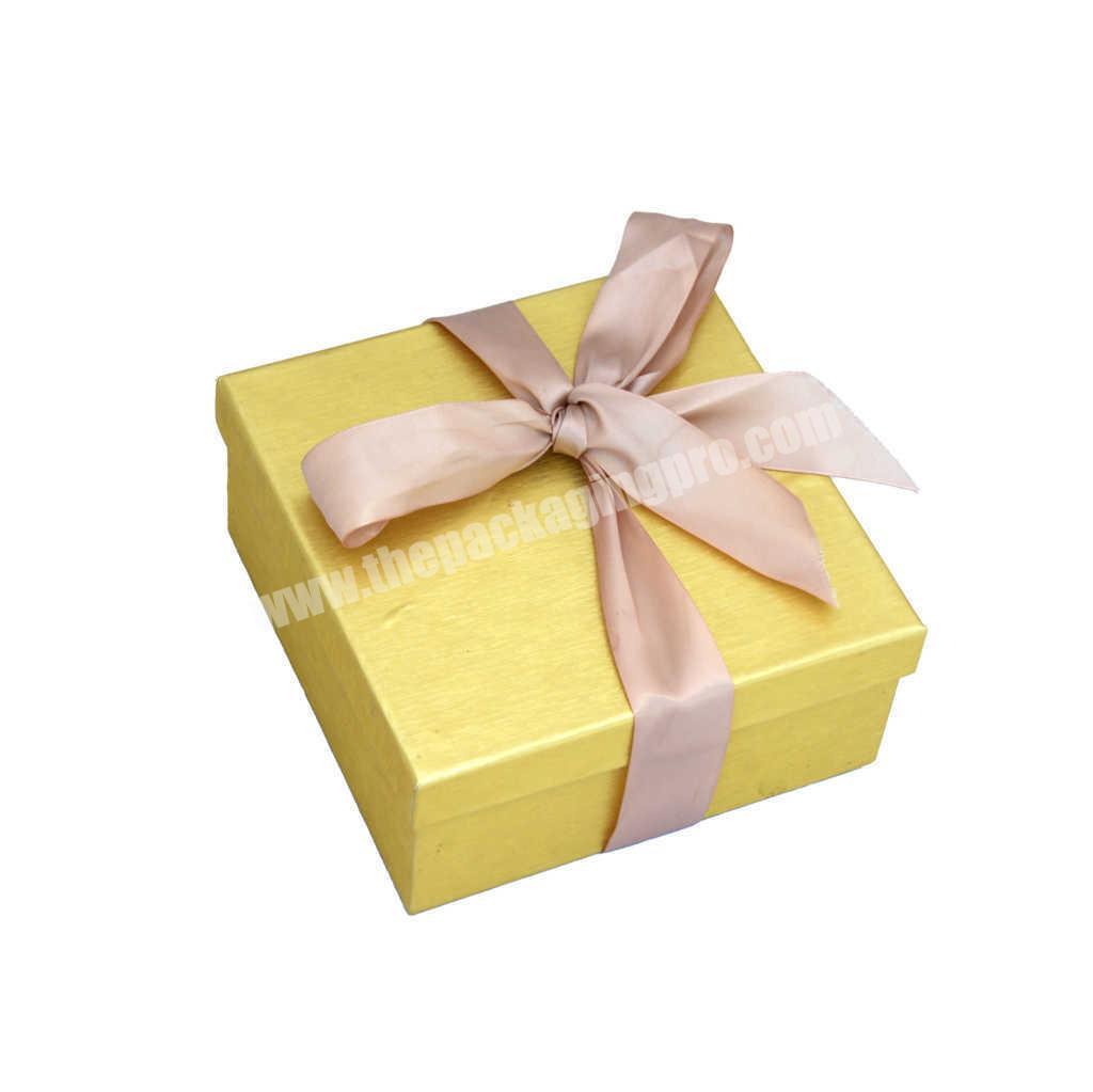 Yellow Cardboard Gift Box For Birthday With Ribbon