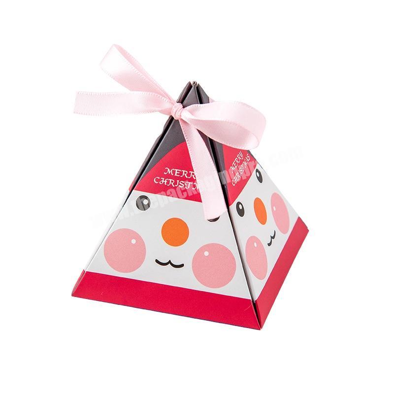 Yiwu factory customized cheap wedding candy chocolate candy box Christmas baby gift box triangle pyramid box with ribbon