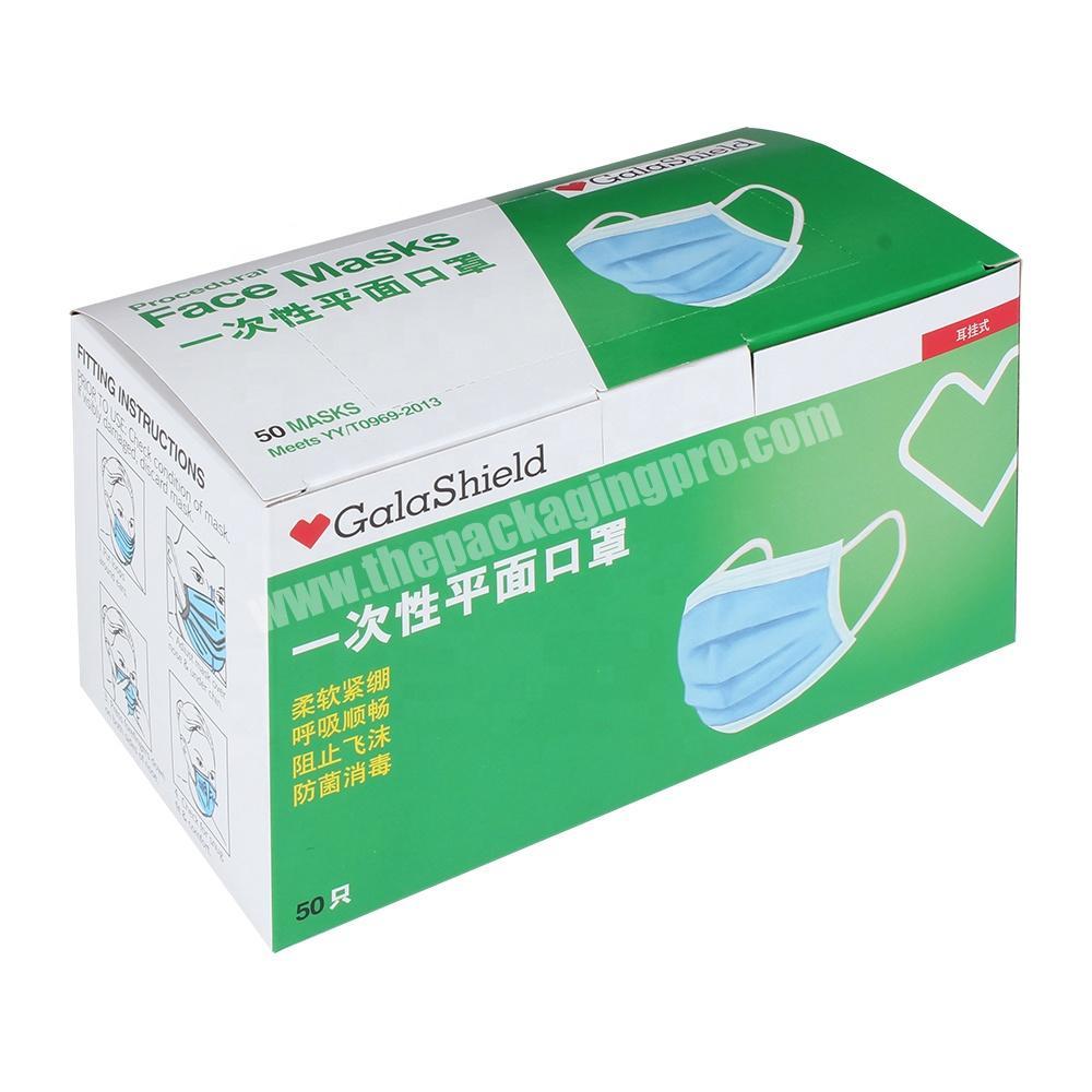 Yongjin Color Printing Fast Delivery Wholesale Custom Free Design Green Disposable Masks Box
