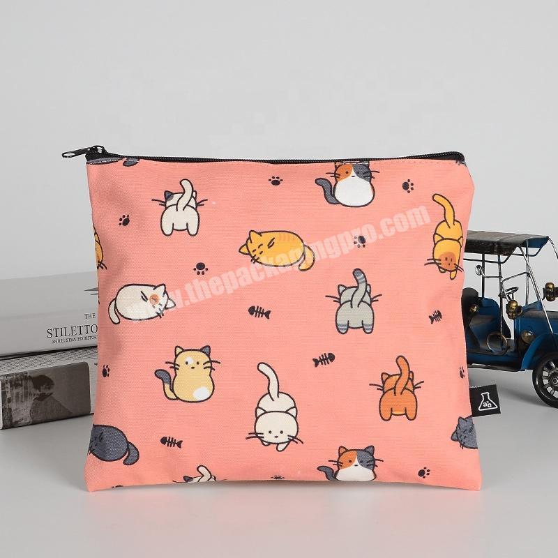 zipper cat cute gift pink reusable packaging cotton make up bag
