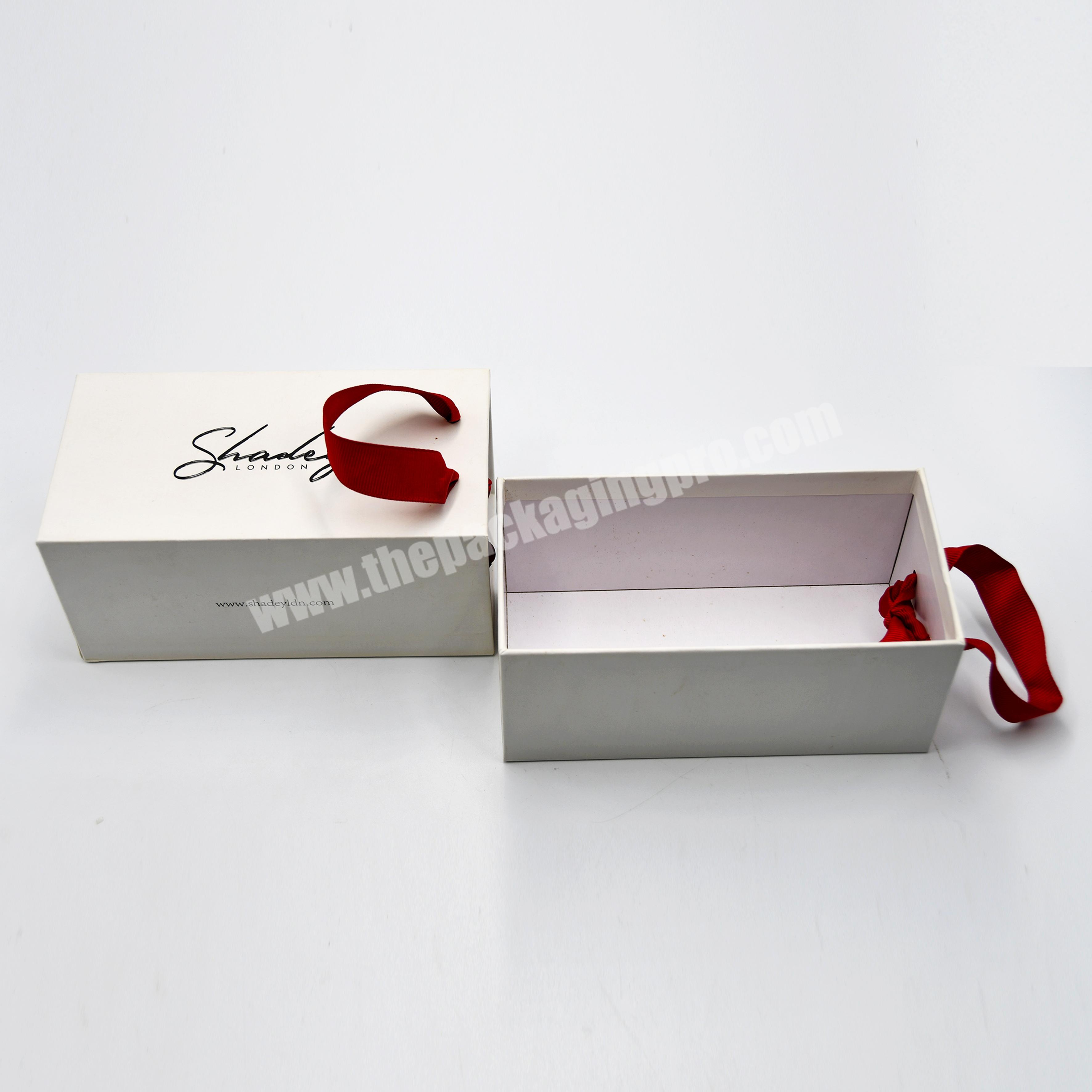0.01 USD SAMPLE biodegradable material custom logo packaging drawer paper boxes with red ribbon