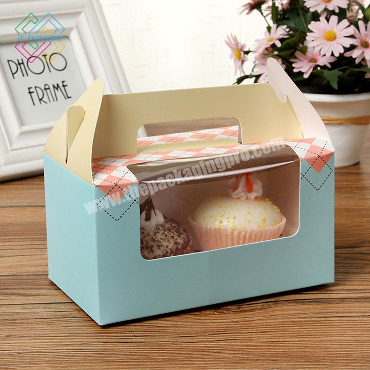 12 Hold Pvc Window White Cardboard Transparent Pastry Muffins Cupcake Packaging Boxes With Handle