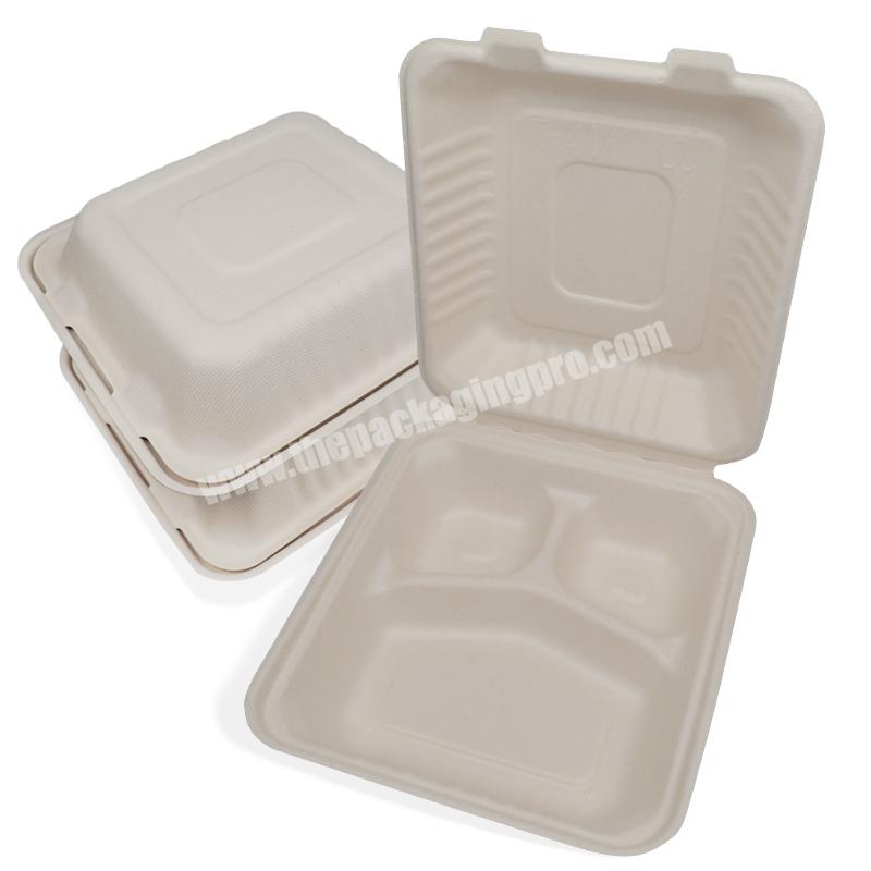 Biodegradable Compostable Three Separate Sugarcane Pulp Paper Restaurant Disposable Lunch Tray