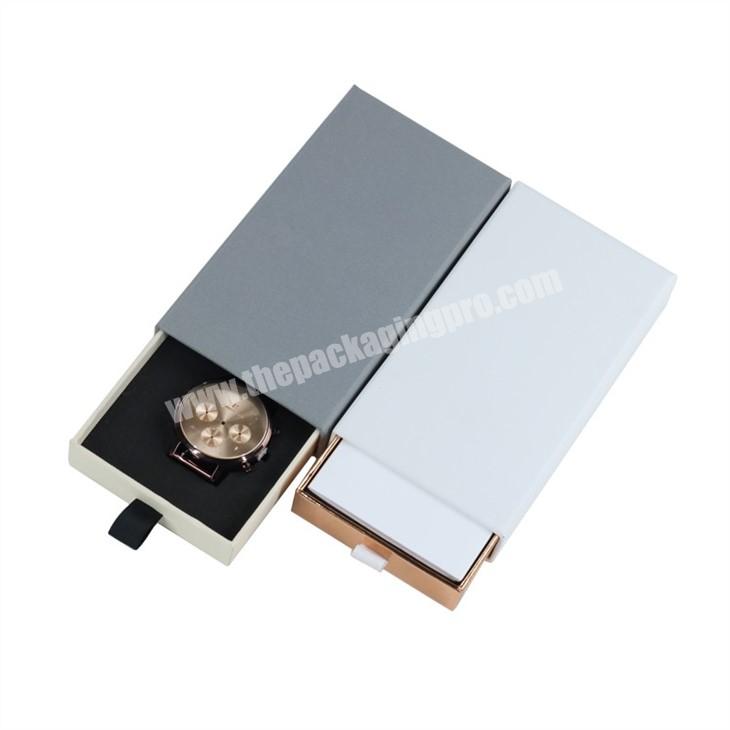 Biodegradable Custom Color Printed Textured Paper Sliding Tasteful Drawer Watch Box With EVA Insert