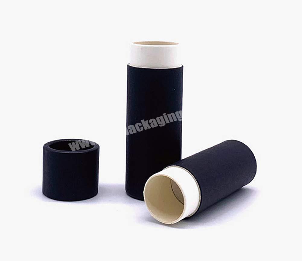 Biodegradable Private Label Empty Paperboard Matt Black Paper Lip Balm Push Up Tube Cosmetic Packaging