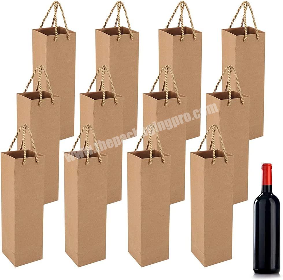 Biodegradable beauty brown kraft wine shipping packaging paper bag with twisted handle