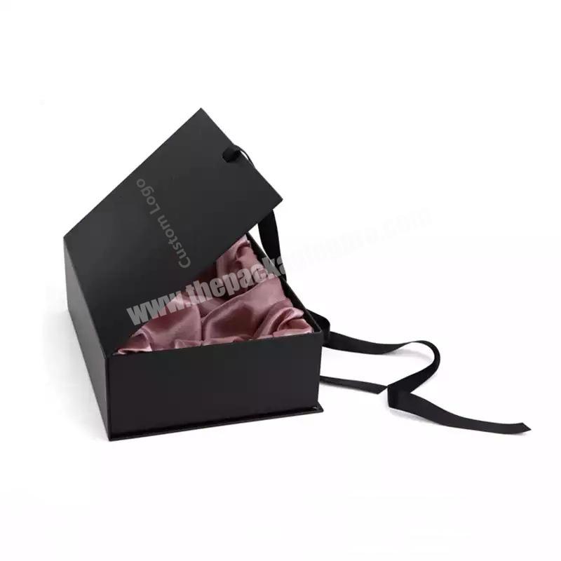 Black Elegant Wholesale Custom Logo Rigid  Folding Magnetic Fancy Satin Lined Gift Boxes For Clothes Packaging