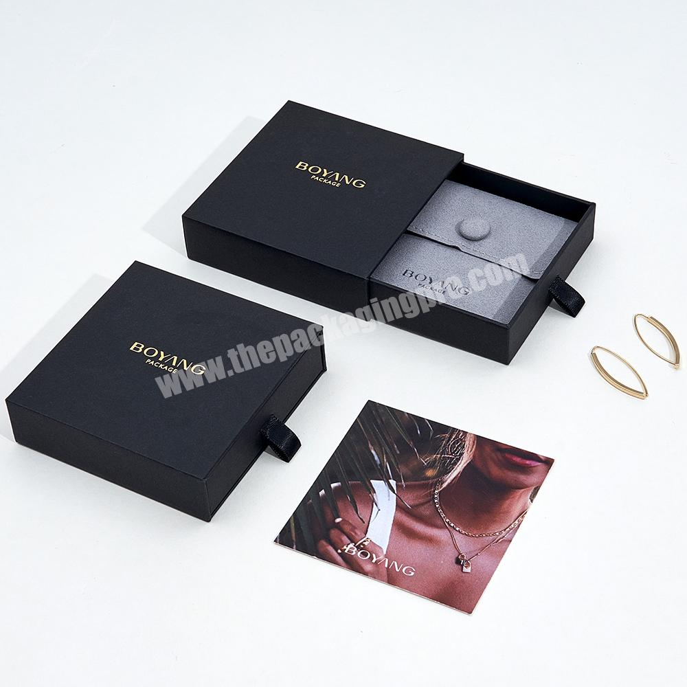 Black Paper Ring Earring Bracelet Pendant Necklace Packaging Drawer Gift Boxes Custom Sliding Jewelry Box