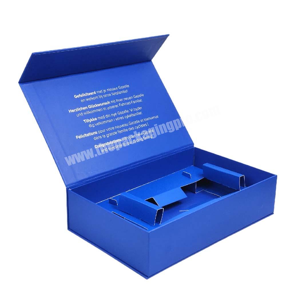 Blue Luxury Magnetic Book Shape Gift Rigid Cardboard Paper Box for  Battery Item Package Box with Paper Insert