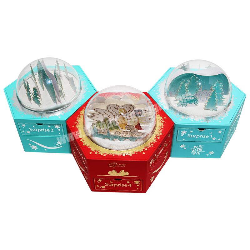 Blue hexagonal acrylic fancy beauty drawer keepsake pendant joyas jewelry pull out Christmas holiday gift boxes unique