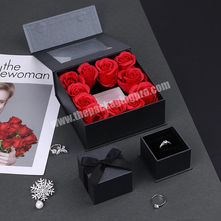 Boyang Custom Black Paper Magnetic Valentine Day Jewelry Gift Display Boxes