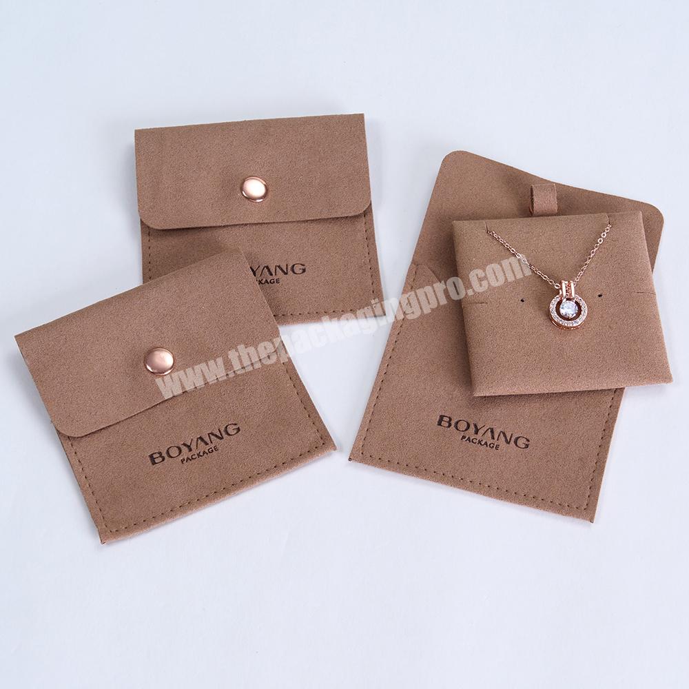 Boyang Custom Brown Ring Earring Necklace Jewelry Bag Storage Suede Microfiber Jewelry Pouch