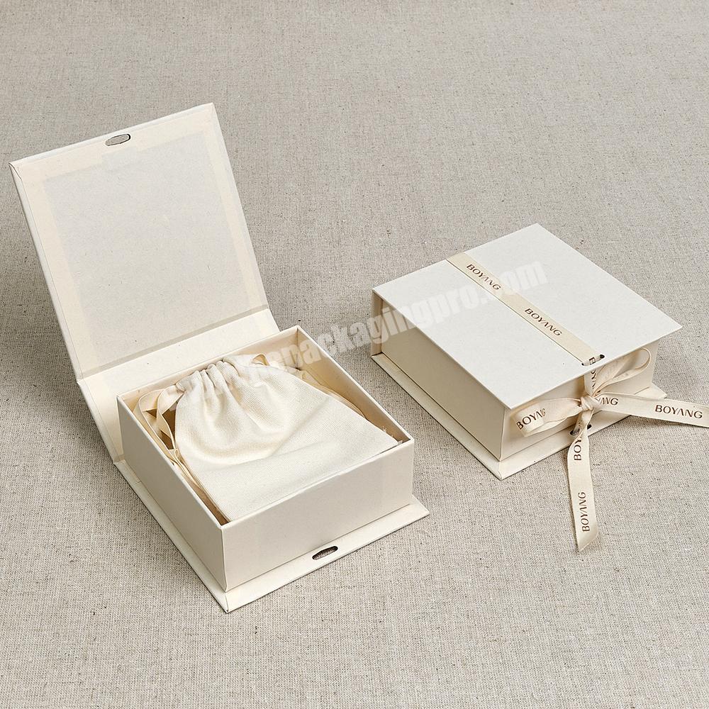 Boyang Custom Eco Beige Book Shape Paper Gift Packaging Jewelry Box with Ribbon