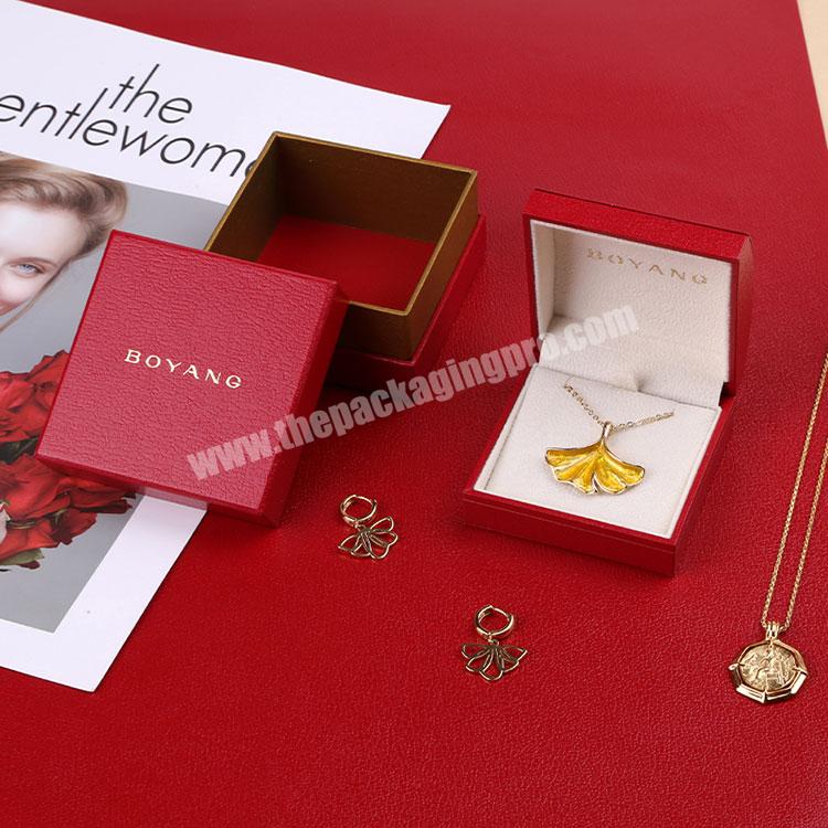 Boyang Custom Gold Foil Logo High End Red Jewelry Paper Boxes Necklace Flip Box