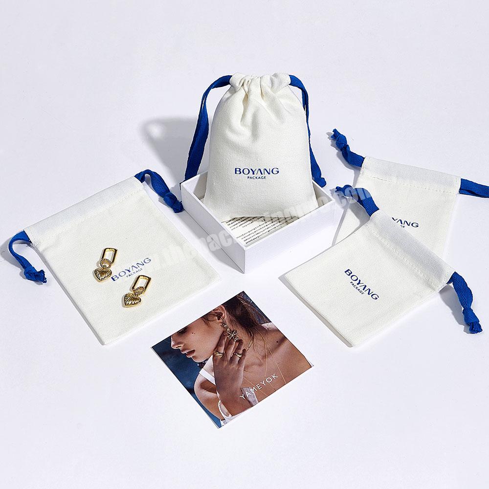 Boyang Custom Logo Printed Cotton Gift Jewelry Pouch Small Cotton Drawstring Jewelry Packaging Bag