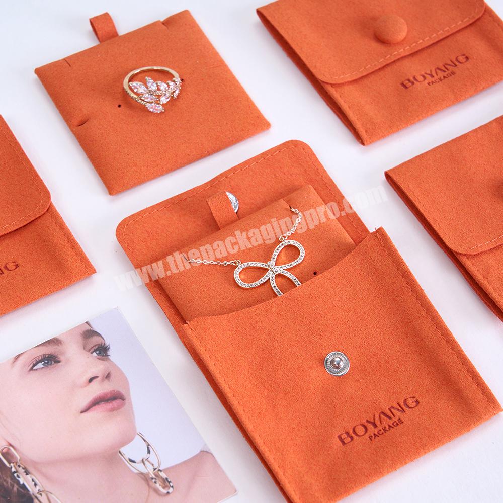 Boyang Custom Logo Printed Orange Jewellery Packaging Microfiber Ring Jewelry Pouch Bag with Insert