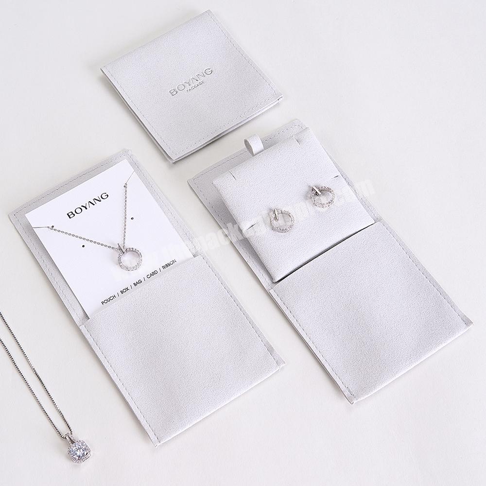 Boyang Custom Logo Printed Small Envelope Flap Earring Necklace Package Jewelry Microfiber Bag Pouch