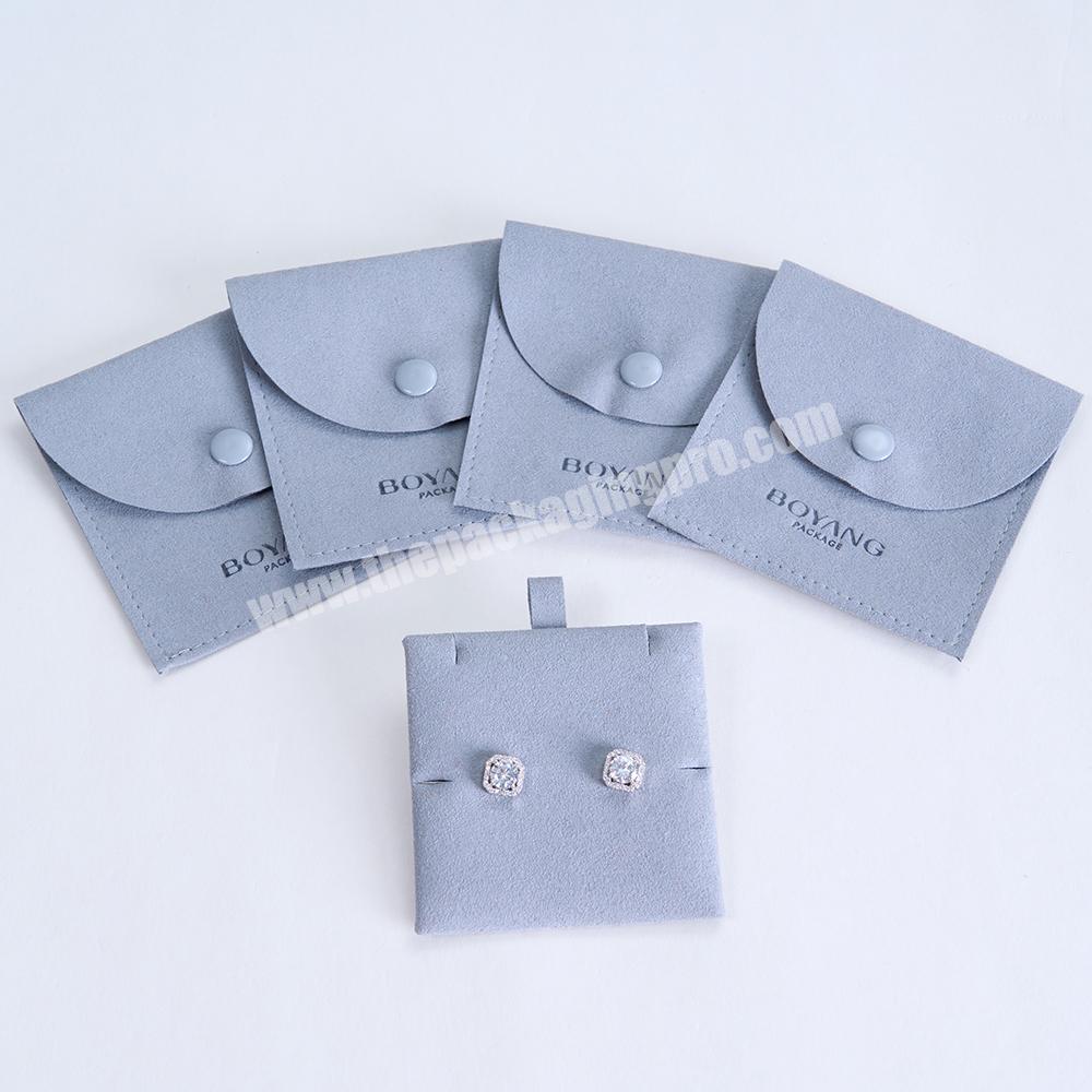 Boyang Custom Logo Recycled Jewelry Package Microfiber Snap Button Pouch Bags Jewellery Small Earrings Pouch Gift Bag