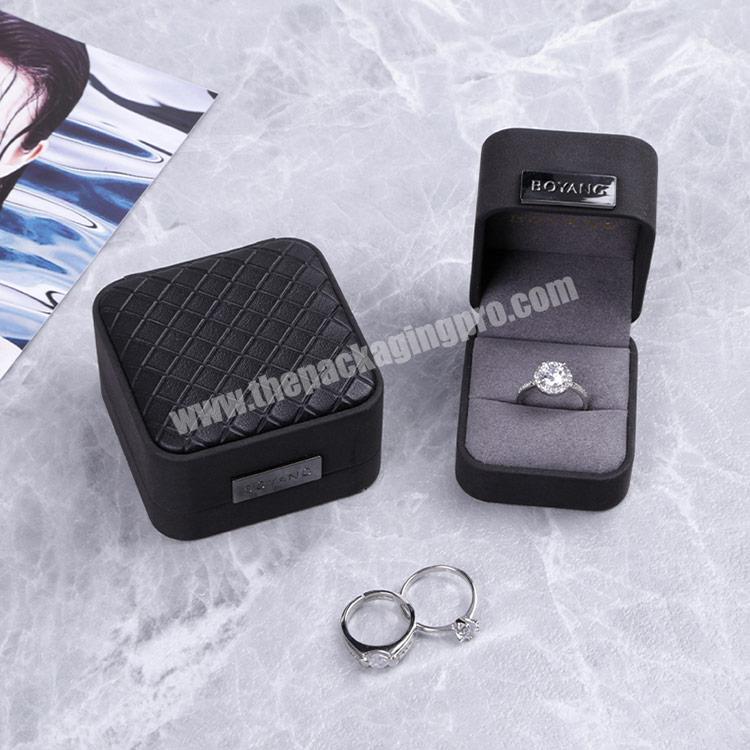 Boyang Custom Logo Top Quality Black PU Leather Ring Necklace Bracelet Jewelry Packaging Box