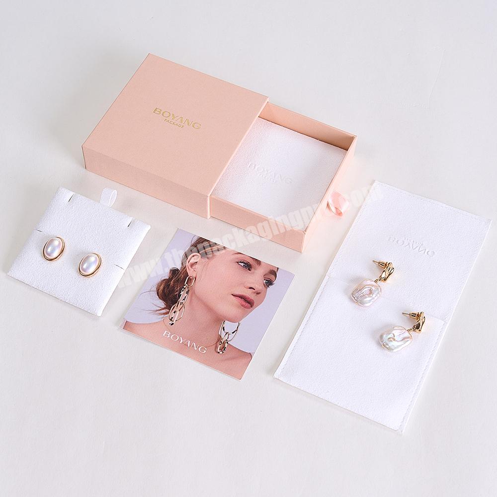 Boyang Custom Luxury White Envelope Flap Microfiber Jewelry Packaging Pouch Bag with Box