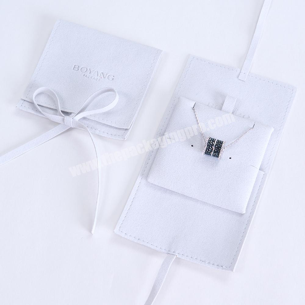 Boyang Custom Luxury White Microfiber Gift Necklace Pouch Packaging Jewelry Bag