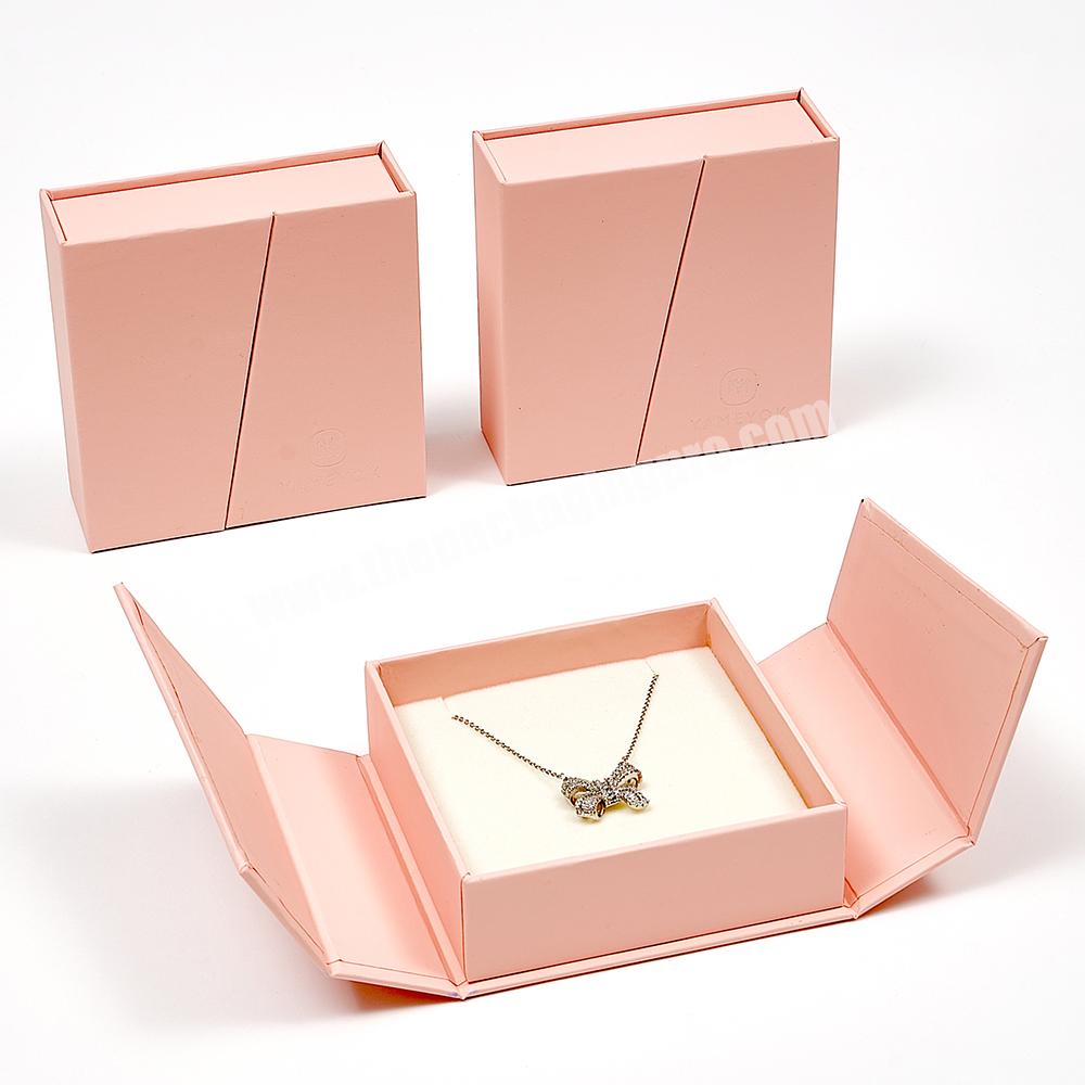Boyang Custom Paper Cardboard Double Open Necklace Earring Ring Bracelet Packaging Pink Jewelry Gift Box