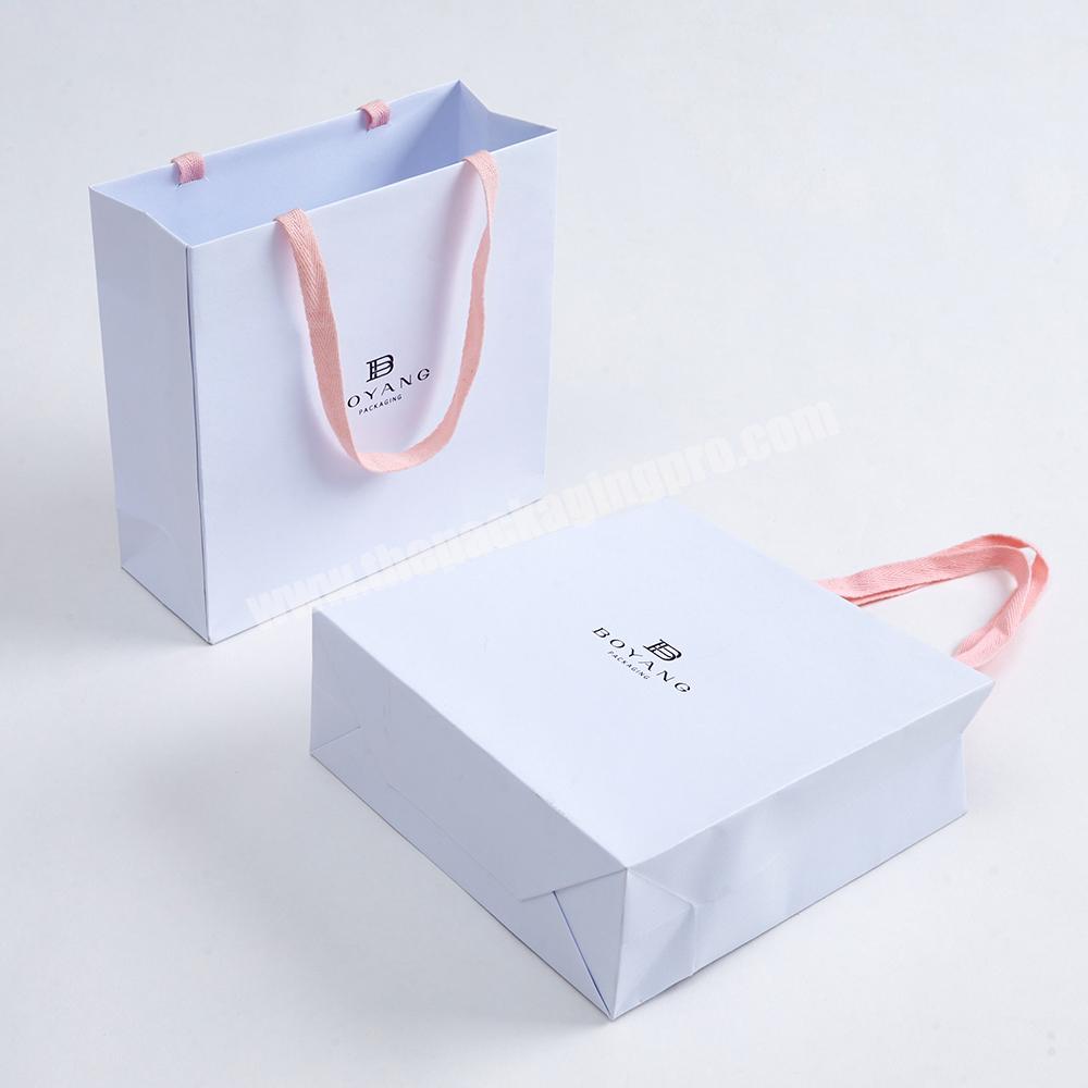 Boyang Custom Printed Square White Jewelry Gift Paper Bag Packaging with Logos