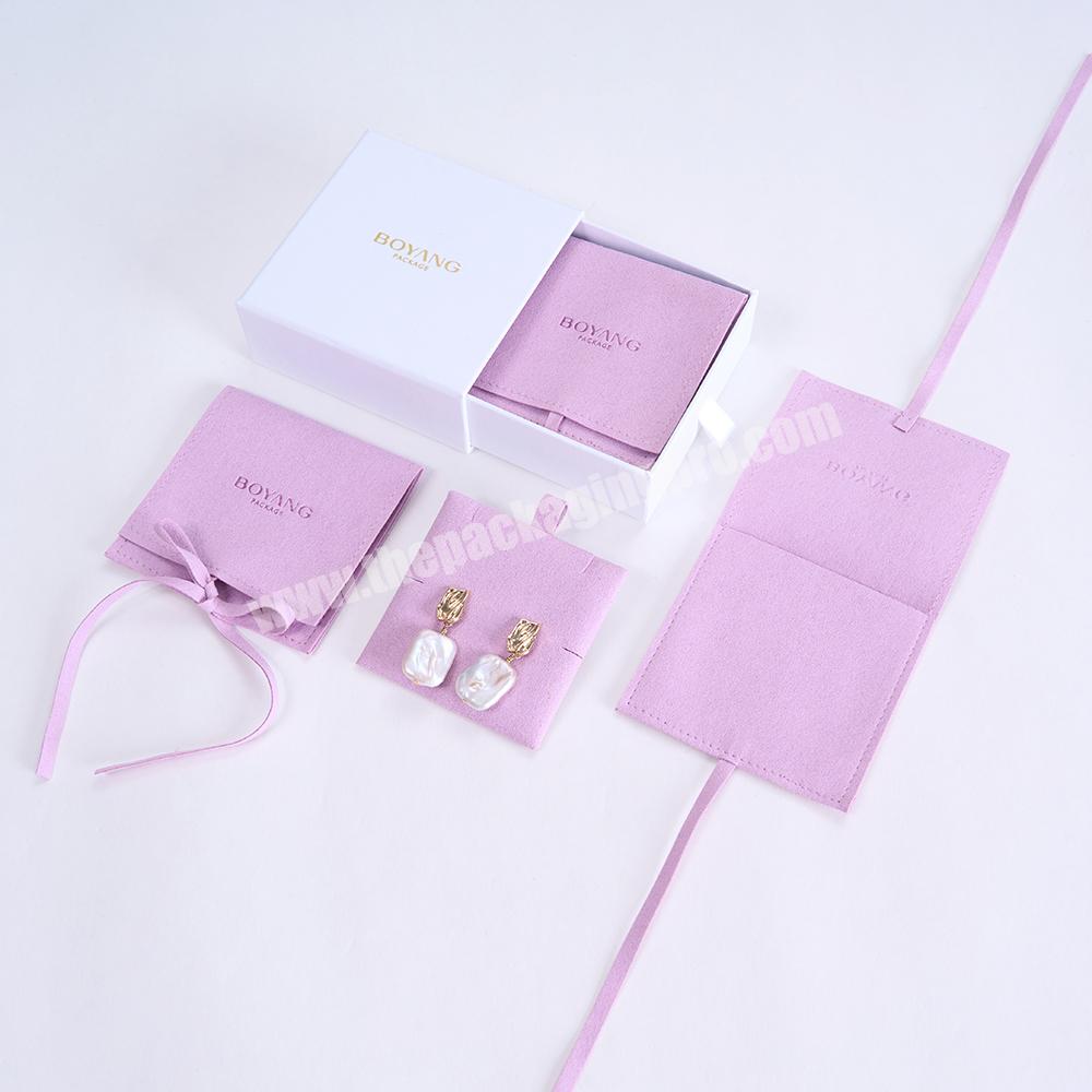 Boyang Custom Small Pink Envelope Microfiber Jewelry Bag Pouch and Box