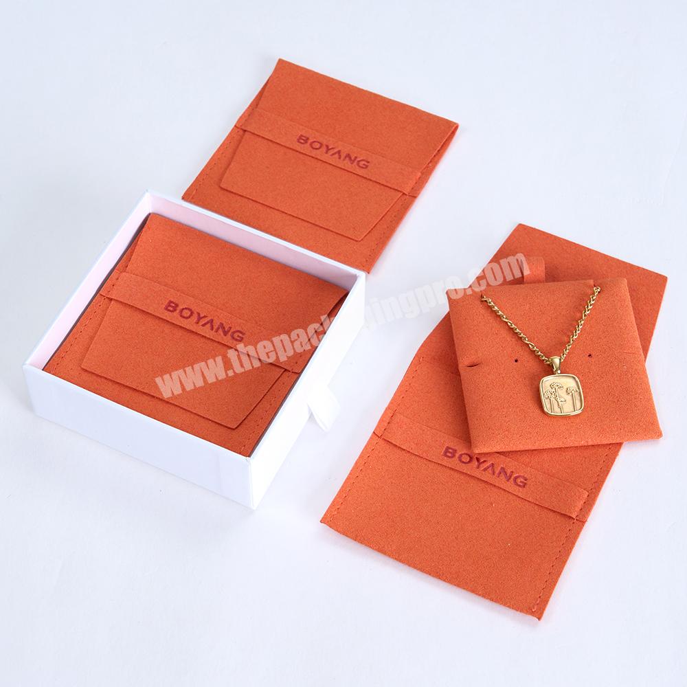 Boyang Customizable Small Gift Packaging Envelope Flap Microfiber Jewelry Pouch Bag