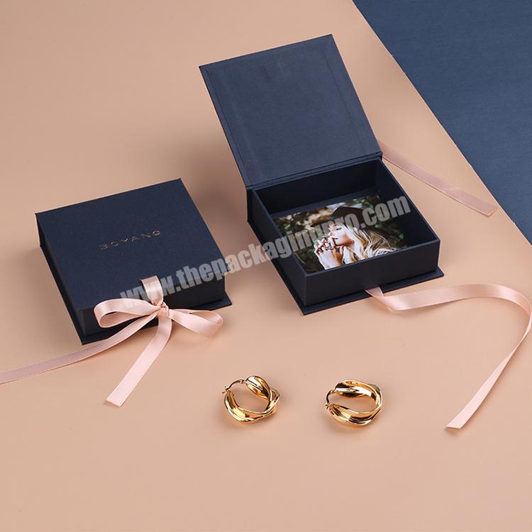 Boyang Customized Book Style Paper Cardboard Gift Necklace Ring Boxes Jewelry Box Packaging with Ribbon