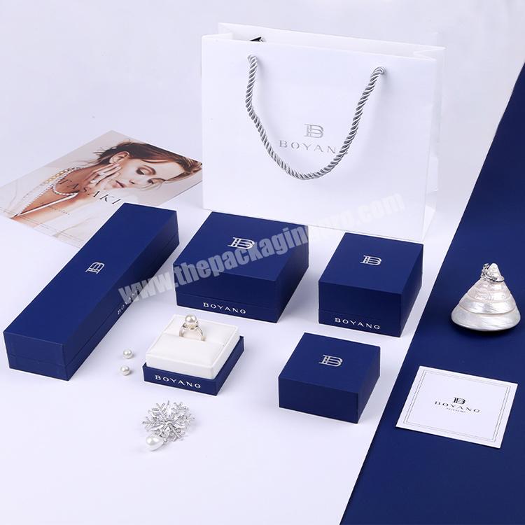 Boyang Customized Cardboard Necklace Earring Bracelet Ring Gift Boxes Blue Jewelry Paper Box Packaging