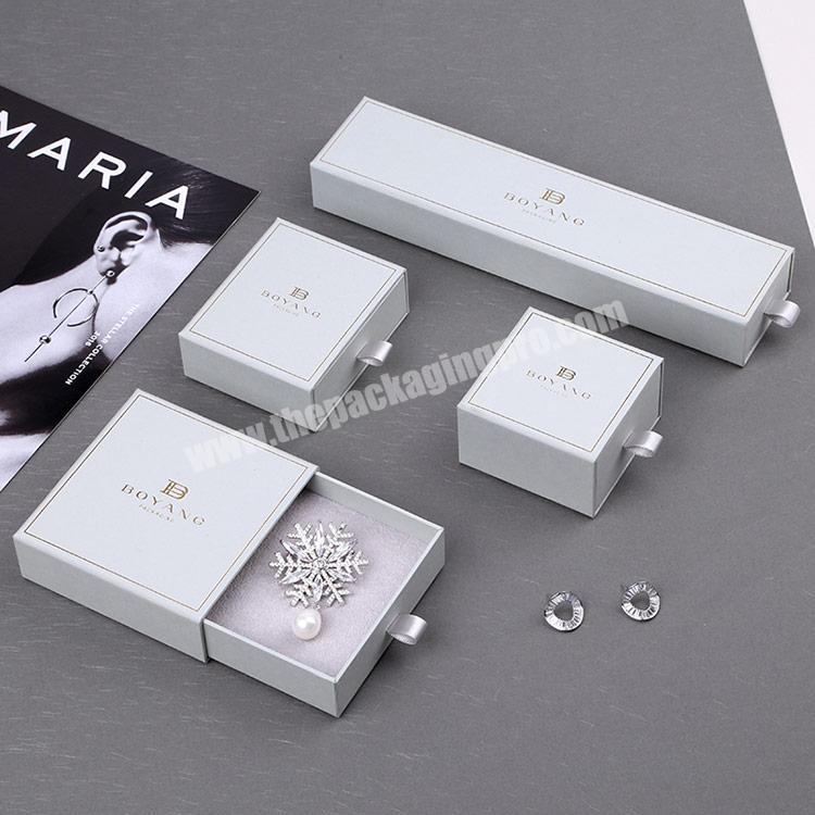 Boyang New Design Paper Ring Necklace Pendants Packaging Thin Drawer Sliding Pull Out Silver Jewelry Box