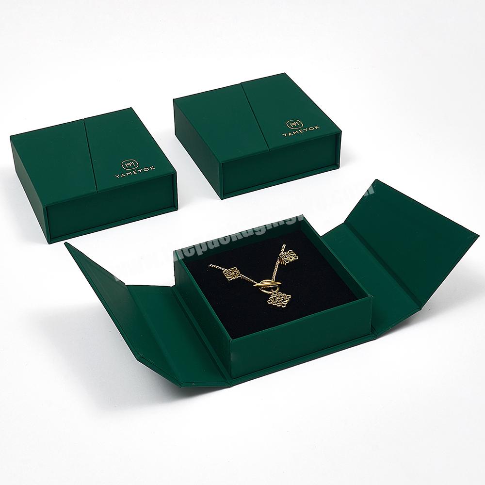 Boyang OEM Luxury Necklace Earring Ring Gift Packaging Paper Green Double Open Door Jewelry Box
