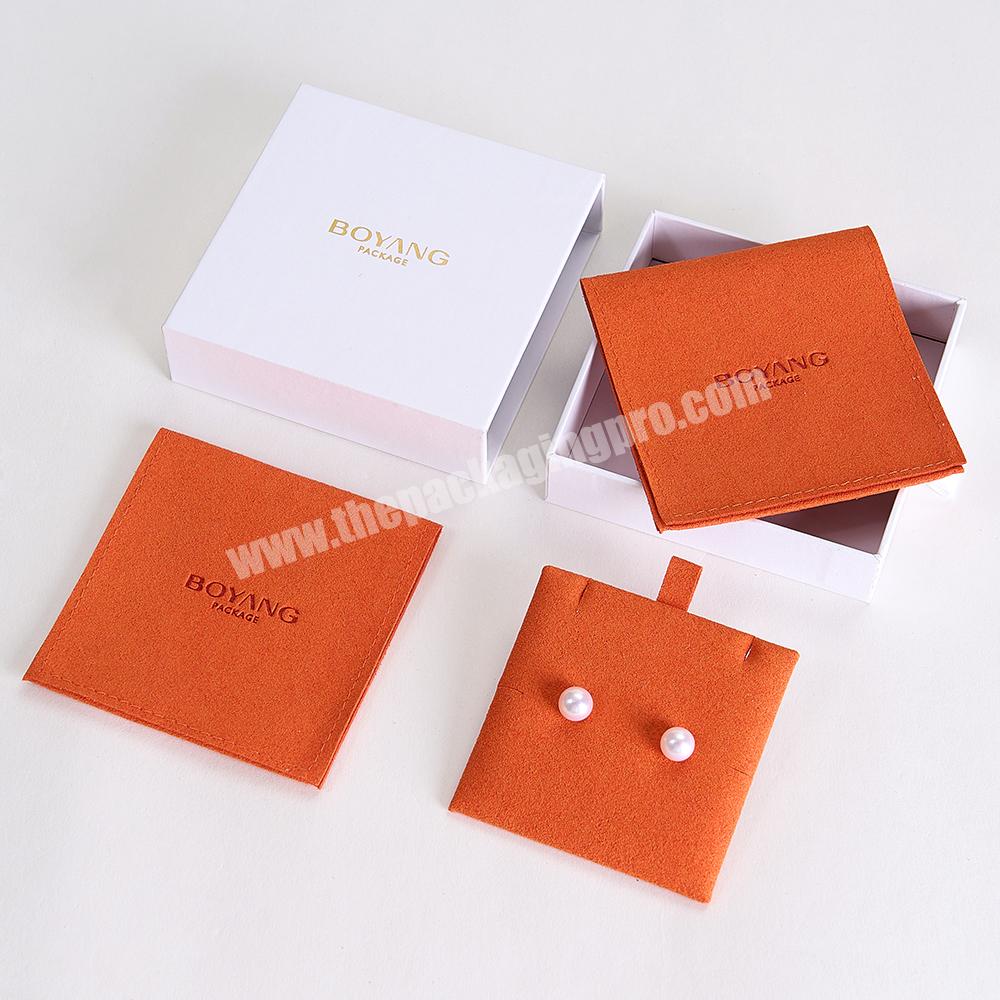 Boyang OEM Service Orange Flap Earring Necklace Packaging Microfiber Jewelry Pouch Bag with Box