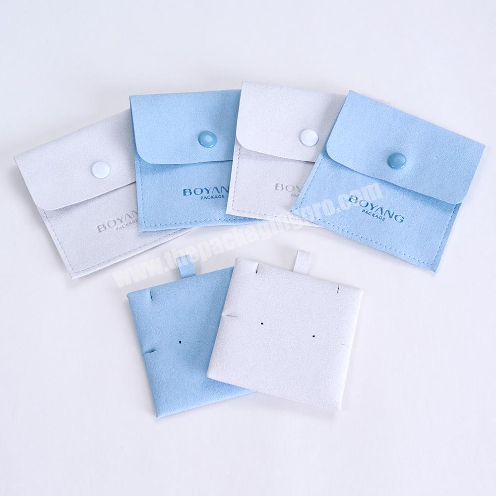 Boyang Small Blue Pink White Green Fashion Button Flat Packaging Jewelry Pouch Pocket Envelope Microfiber Jewelry Bag