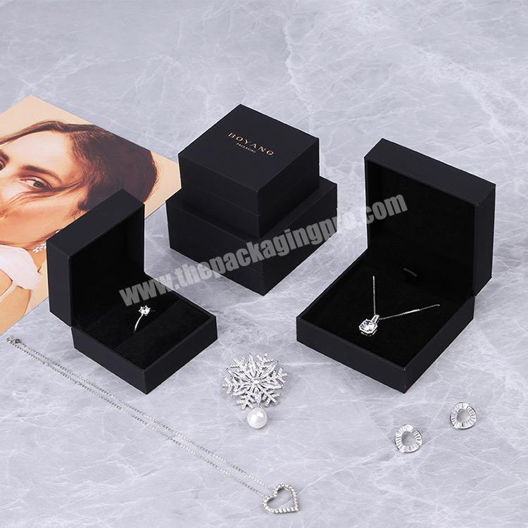 Boyang Unique Design Black Leatherette Paper Ring Pendant Packing Jewelry Boxes Custom Logo