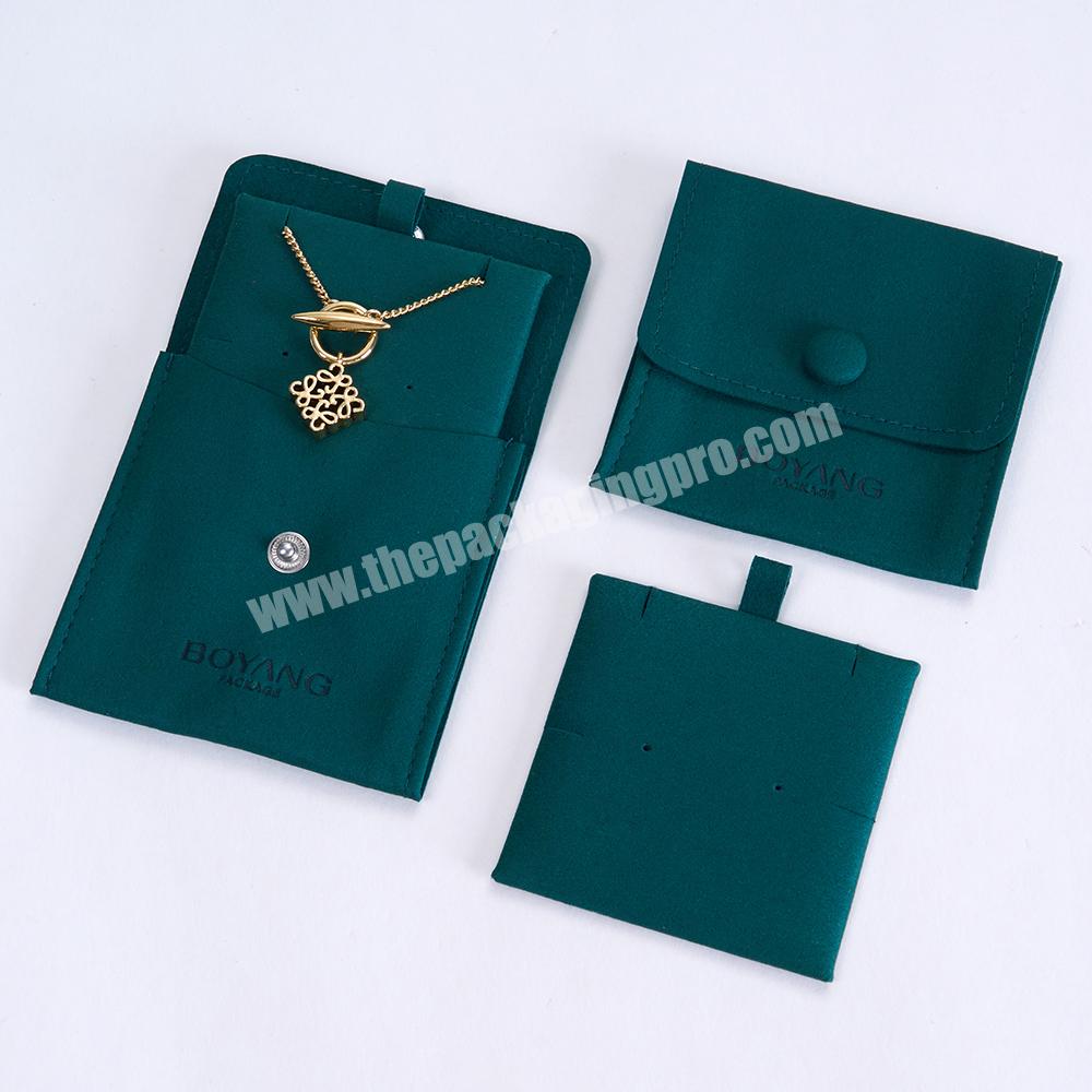 Boyang Wholesale Small Microfiber Green Travel Necklace Earring Jewelry Packaging Pouch Bag