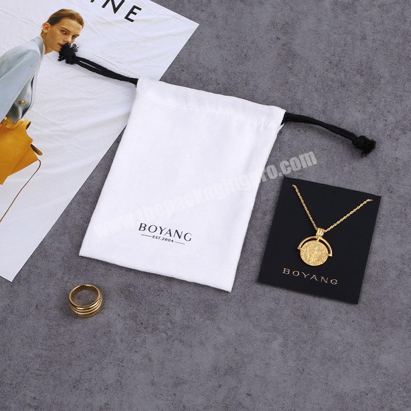 Boyang custom Logo Printed White Velvet Drawstring Jewelry Bag Packaging