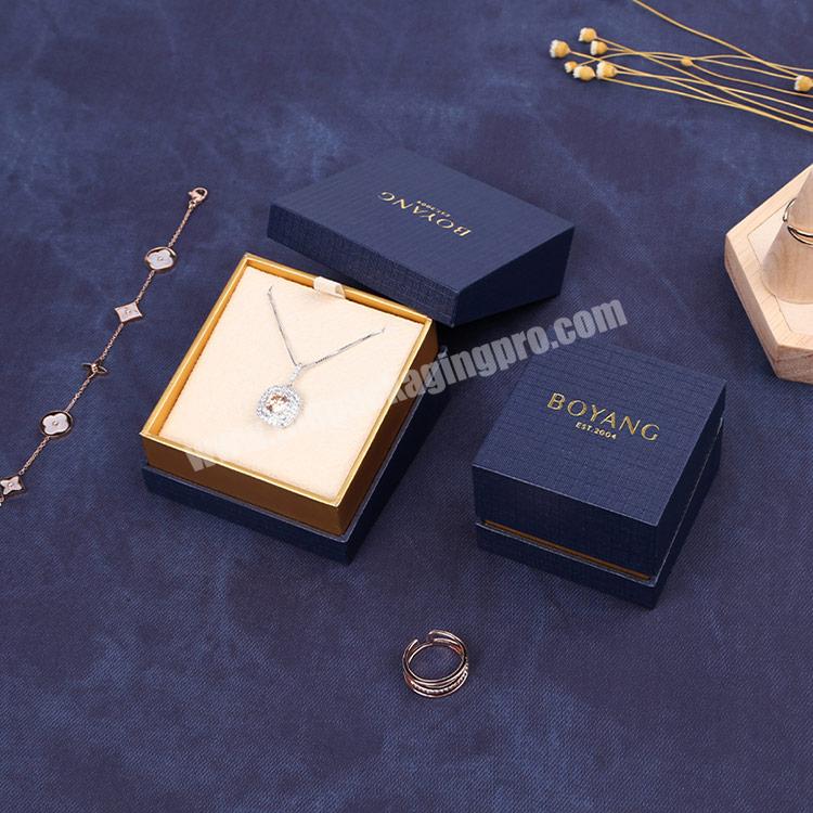 Boyang custom made luxury Lid and Base Blue Paper jewelry packaging box