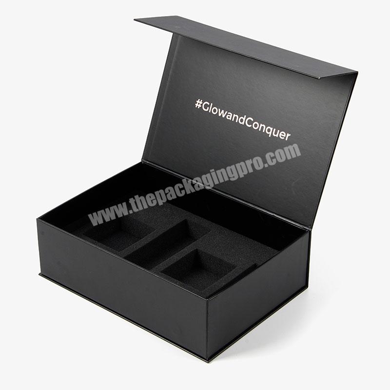 China Factory Custom Logo Luxury Black Rigid Cardboard Magnet Box Cosmetics Teeth Braces Packaging Magnetic Box with Foam Insert