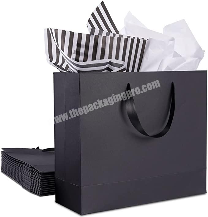 China custom black branded plain drawstring gift paper shopping bag manufactures with your own logo for clothes