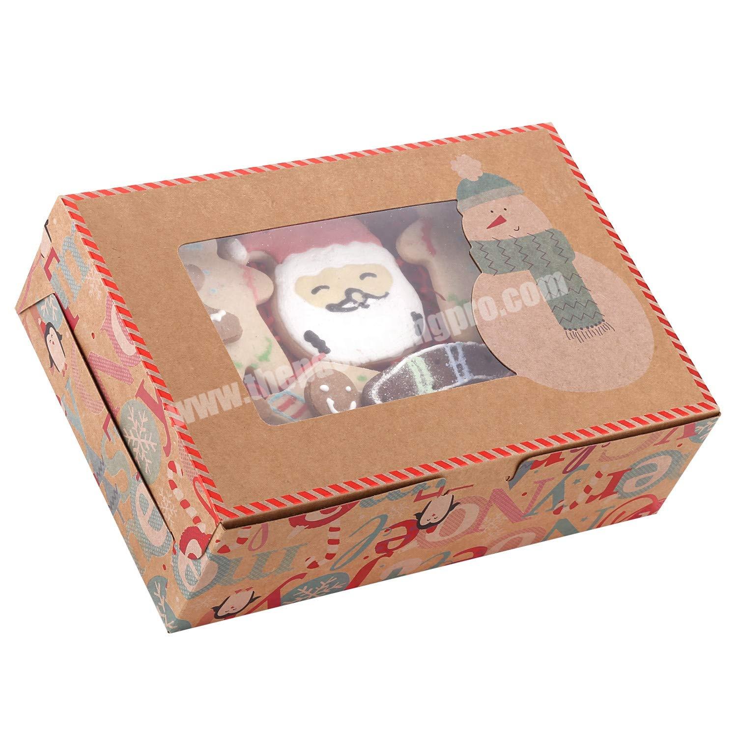 Christmas Brown Kraft Bakery Boxes, Gift Boxes with Window  for Doughnut and Cookie