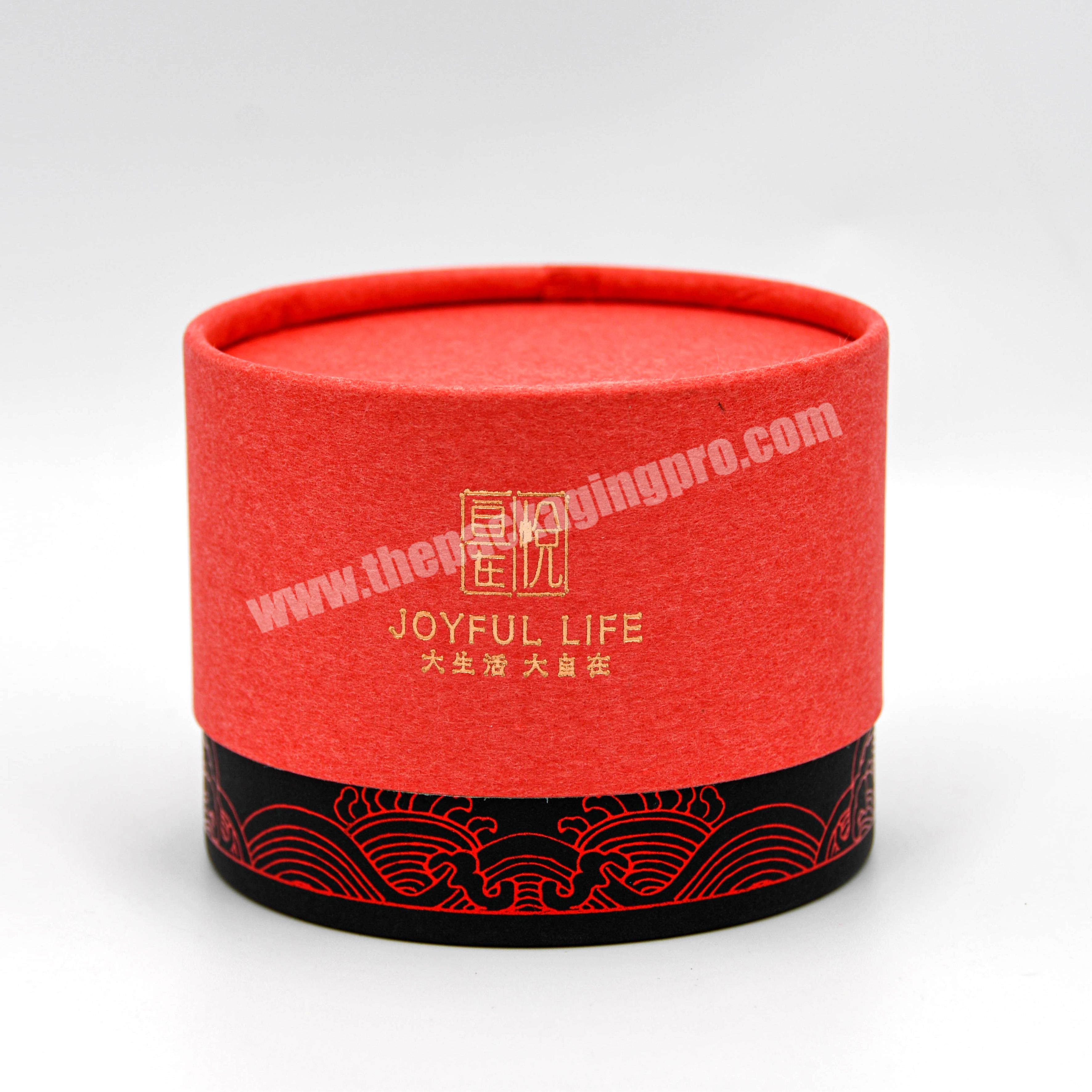 Christmas Gift Cylindrical Packaging Red sleeve gold foil logo tea Paper Tube