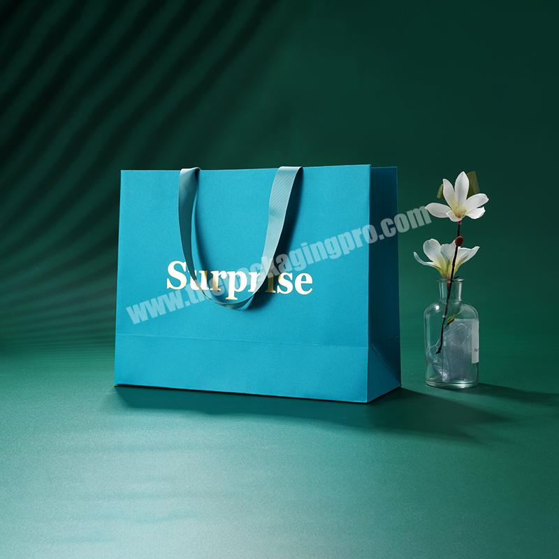 Cosmetic retail clothing necklace custom High quality custom logo printed gift packaging paper shopping bag with handles